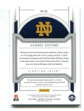 Audric Estime 2024 Panini National Treasures #53 Autographed Card /39