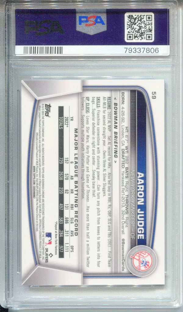 Aaron Judge 2023 Bowman Chrome Mega Box Blue Refractor #59 (PSA 10)