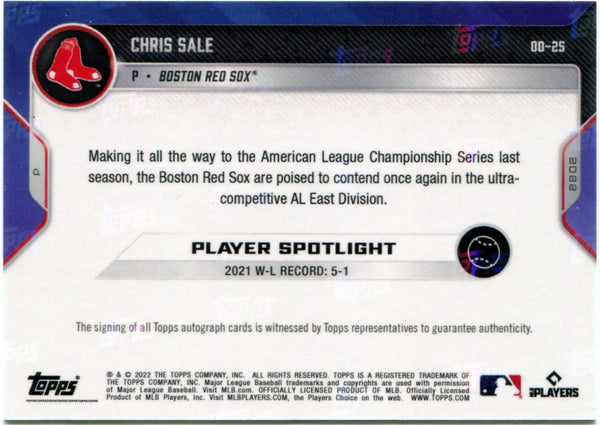 Chris Sale 2022 Topps Now Purple Parallel Card #OD-25 16/25