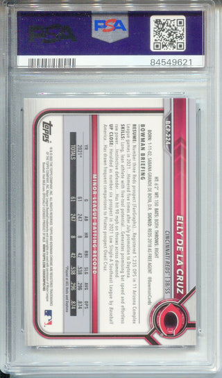 Elly De La Cruz 2022 Topps Bowman Chrome Sapphire Edition #BCP-224 Card (PSA 10)