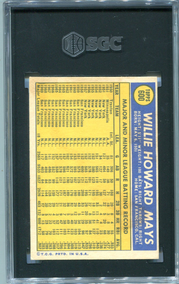 Willie Mays 1970 Topps #600 SGC 4.5 Card