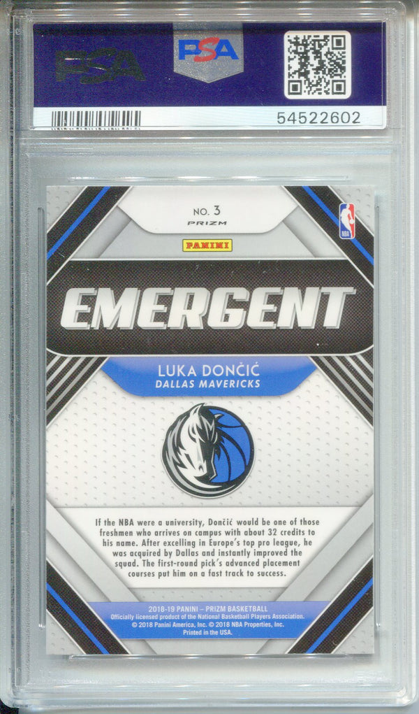 Luka Doncic 2018 Panini Prizm Silver Emergent Rookie Card #3 (PSA 9)