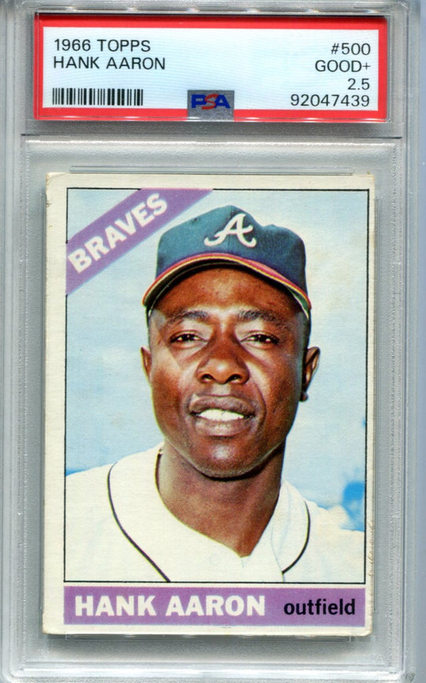 Hank Aaron 1966 Topps Card #500 PSA 2.5 Good