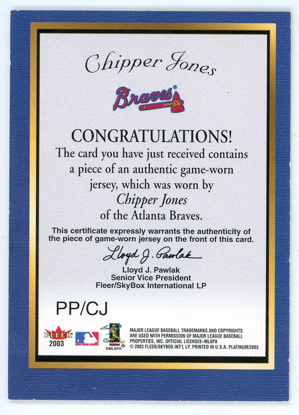 Chipper Jones 2003 Fleer Platinum Jersey Card