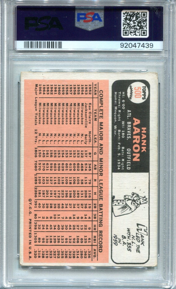 Hank Aaron 1966 Topps Card #500 PSA 2.5 Good