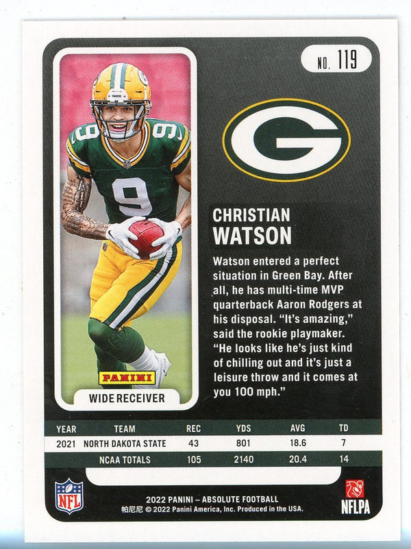 Christian Watson 2022 Panini Absolute Rookie Card #119