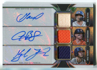 Jose Altuve Alex Bregman Kyle Tucker Autographed Relic 2022 Triple Threads Card