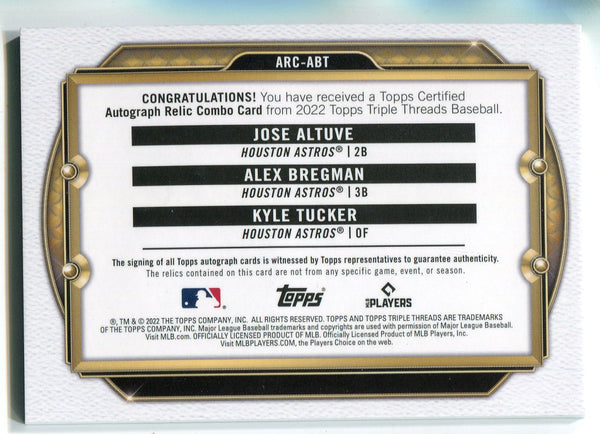 Jose Altuve Alex Bregman Kyle Tucker Autographed Relic 2022 Triple Threads Card