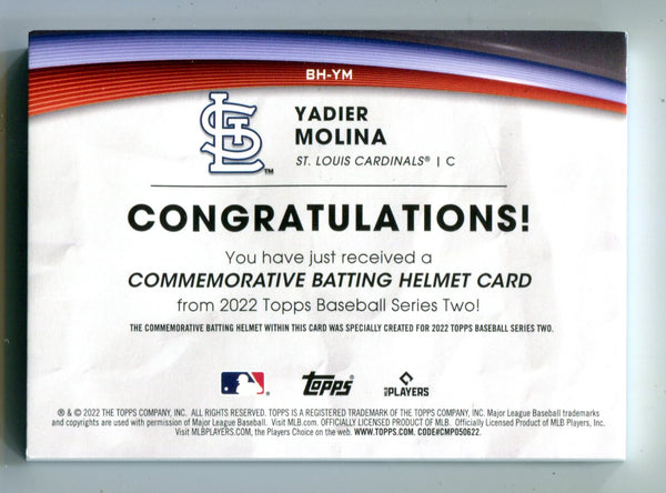 Yadier Molina 2022 Topps Series Two Commemorative Batting Helmet Card #BHYM