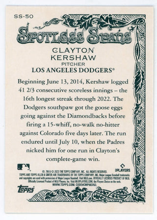 Clayton Kershaw 2023 Topps Allen & Ginter Spotless Span #SS-50