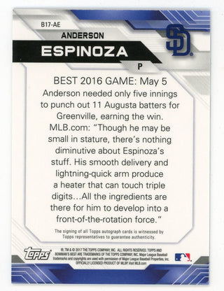 Anderson Espinoza 2017 Topps Bowman's Best Autograph Issue#B17-AE Card