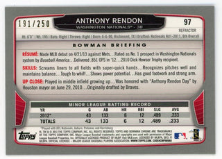 Anthony Rendon 2013 Topps Blue Bowman Chrome Refractor #97 Card 191/250