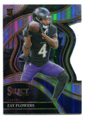 Zay Flowers 2023 Panini Select #201 Club Level Die-Cut Silver Prizm Card