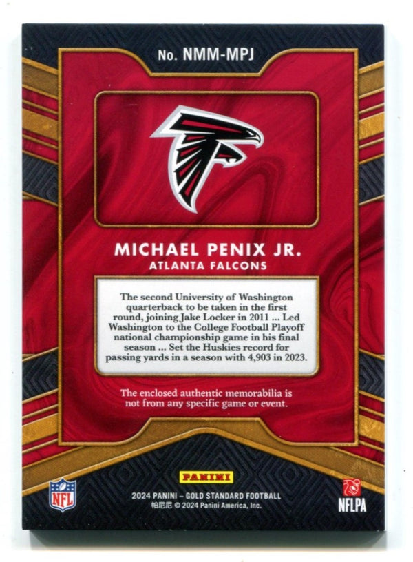 Michael Penix Jr. 2024 Panini Gold Standard Minted  Patch Card #NMMMPJ /75