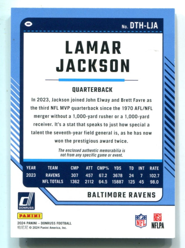 Lamar Jackson 2018 Panini Donruss Threads Jersey Card #DTHLJA