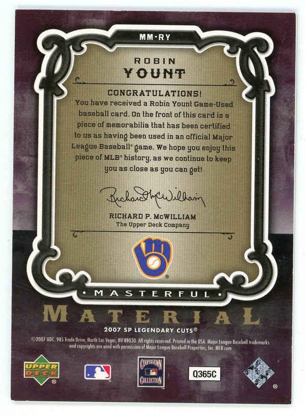 Robin Yount 2007 Upper Deck Masterful Materials Patch Relic #MM-RY