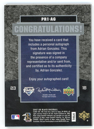 Adrian Gonzalez 2007 Upper Deck Black Prodigious Autograph #PR1-AG