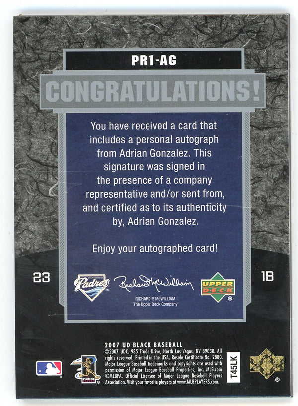 Adrian Gonzalez 2007 Upper Deck Black Prodigious Autograph #PR1-AG