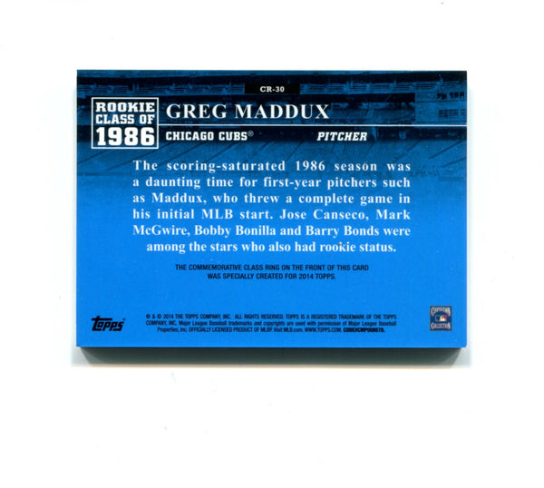 Greg Maddux 2014 Topps Rookie Class of 1986 Commemorative Class Ring #CR-30 Card