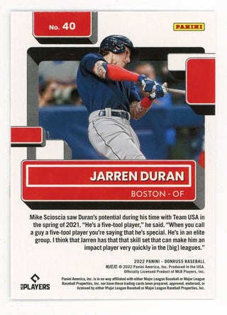 Jarren Duran 2022 Panini Donruss #40 Card