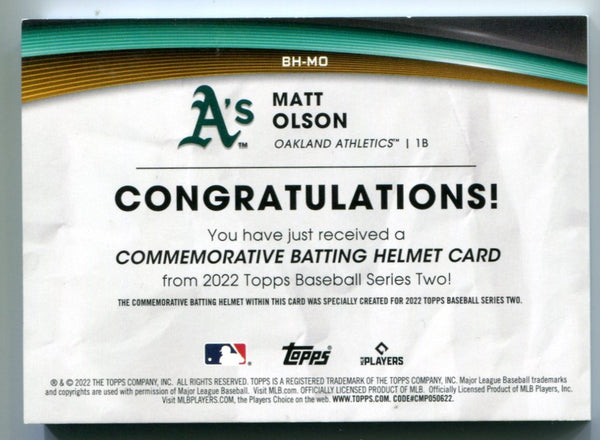 Matt Olson 2022 Topps Series Two Commemorative Batting Helmet Card #BHMO