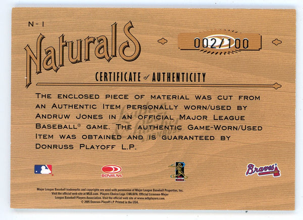 Andruw Jones 2005 Donruss Leather & Lumber Naturals Patch Relic #N-1