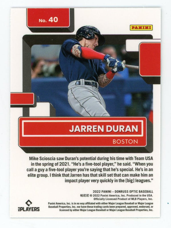 Jarren Duran 2022 Panini Donruss Optic Reflective #40 Card