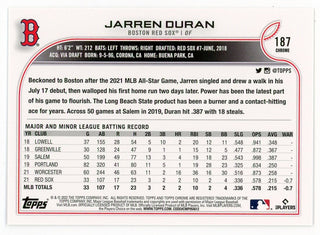 Jarren Duran 2022 Topps Chrome #187 Card