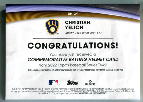 Christian Yelich 2022 Topps Series Two Commemorative Batting Helmet Card