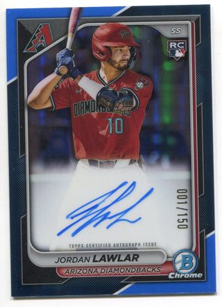 Jordan Lawlar 2024 Bowman Chrome Autograph Blue Refractor Rookie Card /150