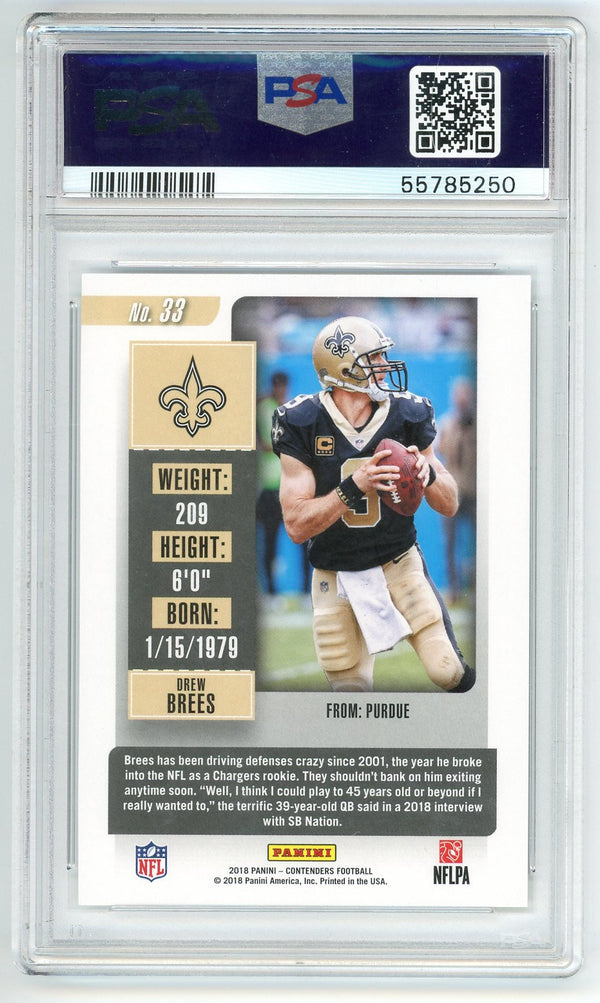 Drew Brees 2018 Panini Contenders #33 PSA MT 10