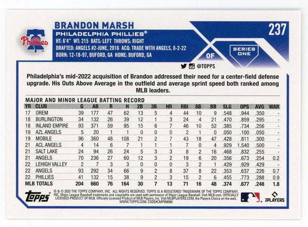 Brandon Marsh 2022 Topps Series One Future Stars  #237 Card