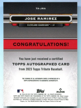 Jose Ramirez 2023 Topps Tribute #TAJRA Autographed Card 23/75