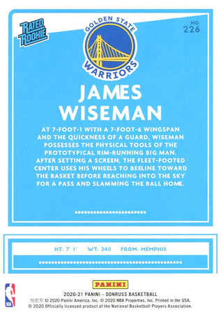 James Wiseman 2020 Donruss Rated Rookie Card #226