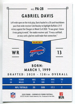 Gabriel Davis 2020 Panini Chronicles Rookie Card #PA-28