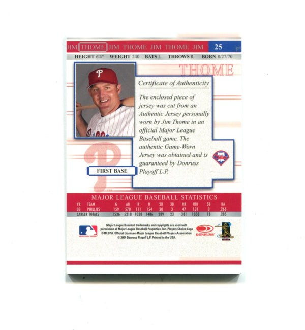 Jim Thome 2004 Donruss Timelines #25 Card