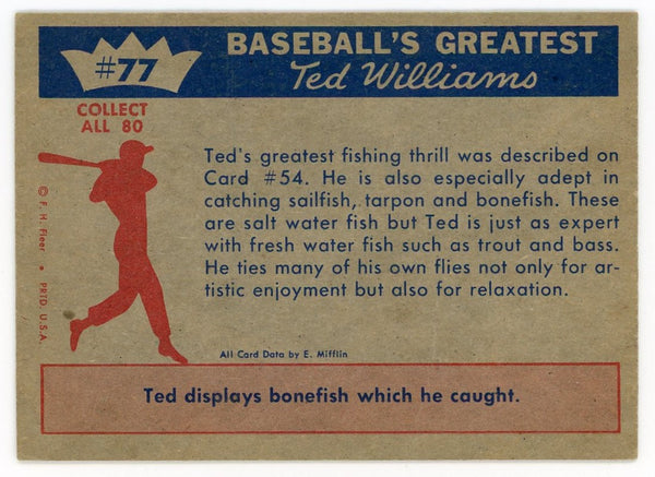 Ted Williams 1959 Fleer Baseball Card #77 Ted Relaxes