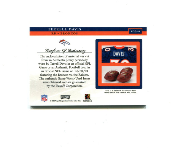 Terrell Davis 2002 Playoff Corporation Piece of the Game #POG-49 Card