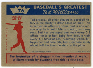 Ted Williams 1959 Fleer Baseball Card #76 Ted's Remarkable "On Base" Record