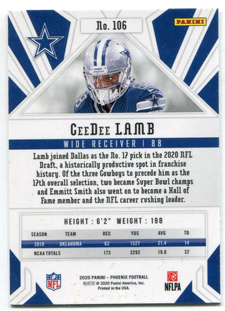 CeeDee Lamb 2020 Panini Phoenix Rookie Card #106