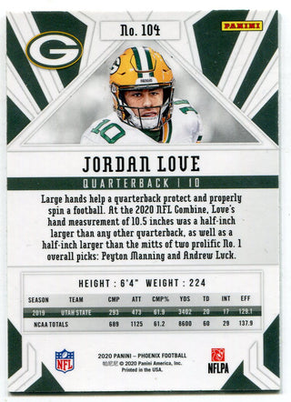 Jordan Love 2020 Panini Phoenix Rookie Card #104