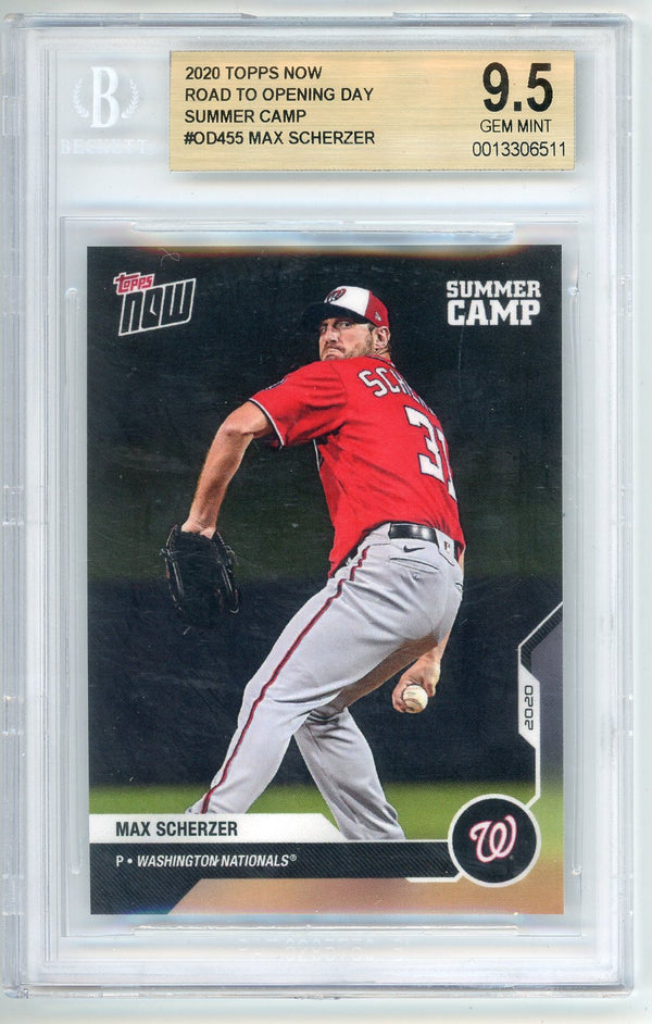 Max Scherzer 2020 Topps Now Road to Opening Day Summer Camp Beckett GM 9.5