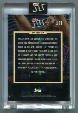 Joel Embiid 2024 Topps Now #JE1 Franchise Record Career High Card