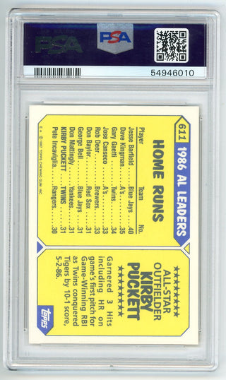 Kirby Puckett 1987 Topps Tiffany All-star #611 PSA MT 9