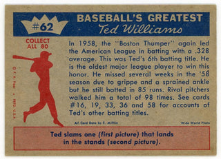 Ted Williams 1959 Fleer Baseball Card #62 1958- 6th Batting Title For Ted