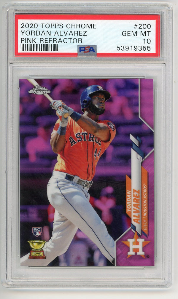 Yordan Alvarez 2020 Topps Chrome Pink Refractor #200 PSA MT 10