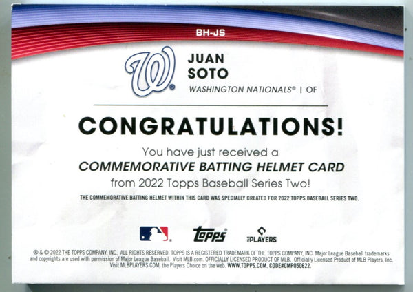 Juan Soto 2022 Topps Commemorative Batting Helmet Card #BHJS