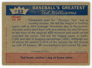 Ted Williams 1959 Fleer Baseball Card #53 1954- Ted's Comeback Is A Success