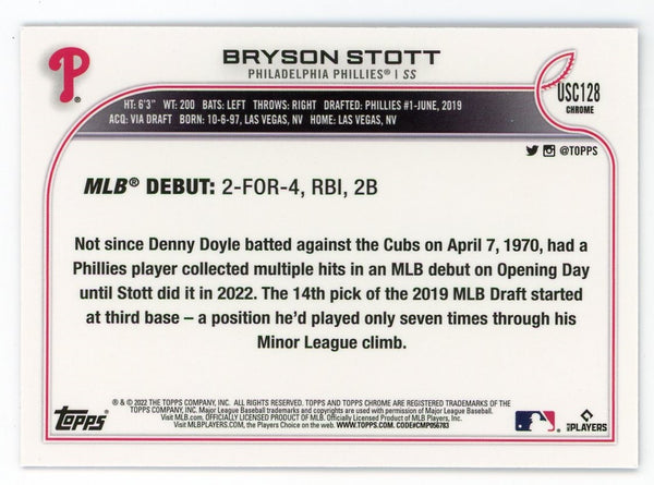 Bryson Stott 2022 Topps Purple Chrome #USC128 Card