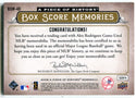 Alex Rodriguez 2008 Upper Deck A Piece Of History Box Score #BSM-40 Card /75